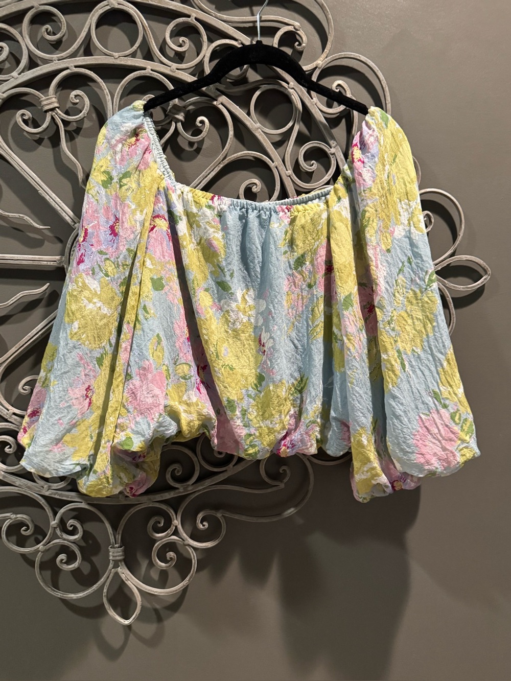 Womens calypso St. Barth’s off Shoulder bubble sleeve Floral Top sz L